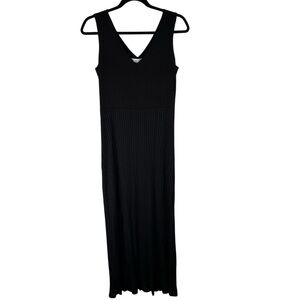 Amour Vert Black Maxi Sheath Dress V-Neck Sleeveless Womens Small Ribbed